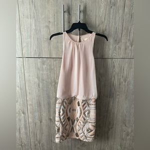 Blush Pink Cocktail Mini Dress - Sequin Bottom